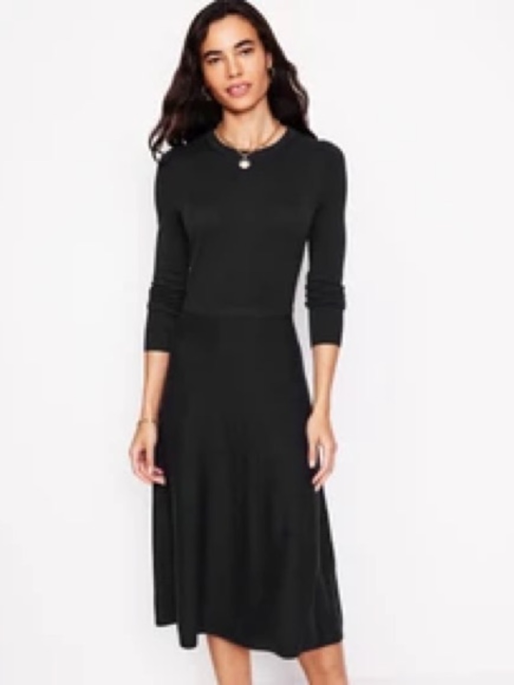 Boden Maria Knitted Midi Black Long-Sleeve Dress